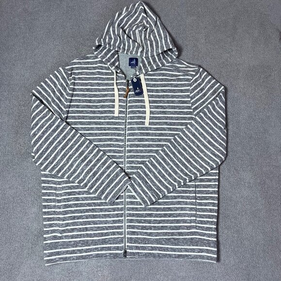 Johnnie-O Gray Striped Havana Full Zip Hoodie Jacket Sweatshirt Men's XL - Picture 1 of 5